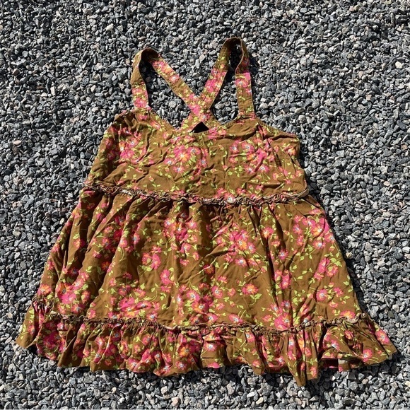 🥒 Matilda Jane On a Whim Floral Cross Back Brown Pink Sleeveless Tank Shirt S - Picture 2 of 10